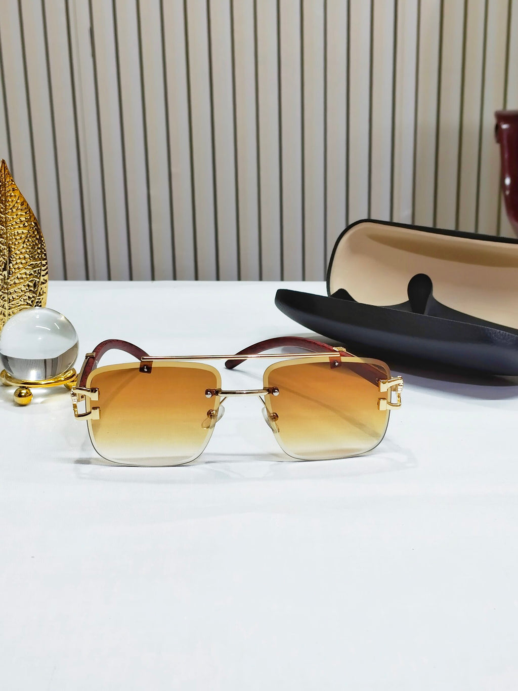 Brown Famous Big Glass Rimless Shades