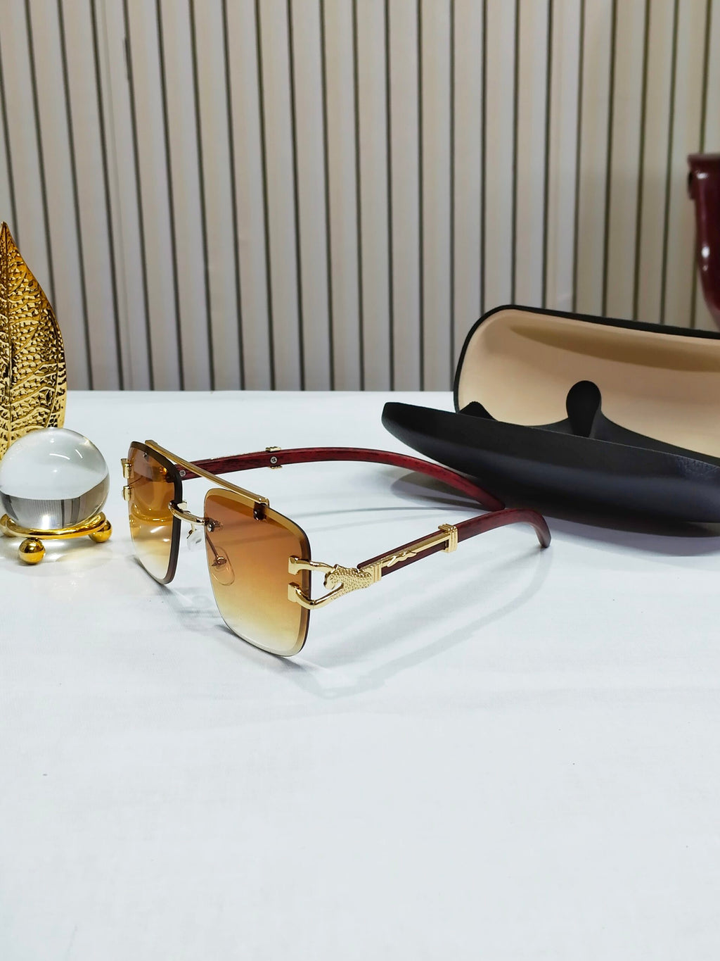 Brown Famous Big Glass Rimless Shades