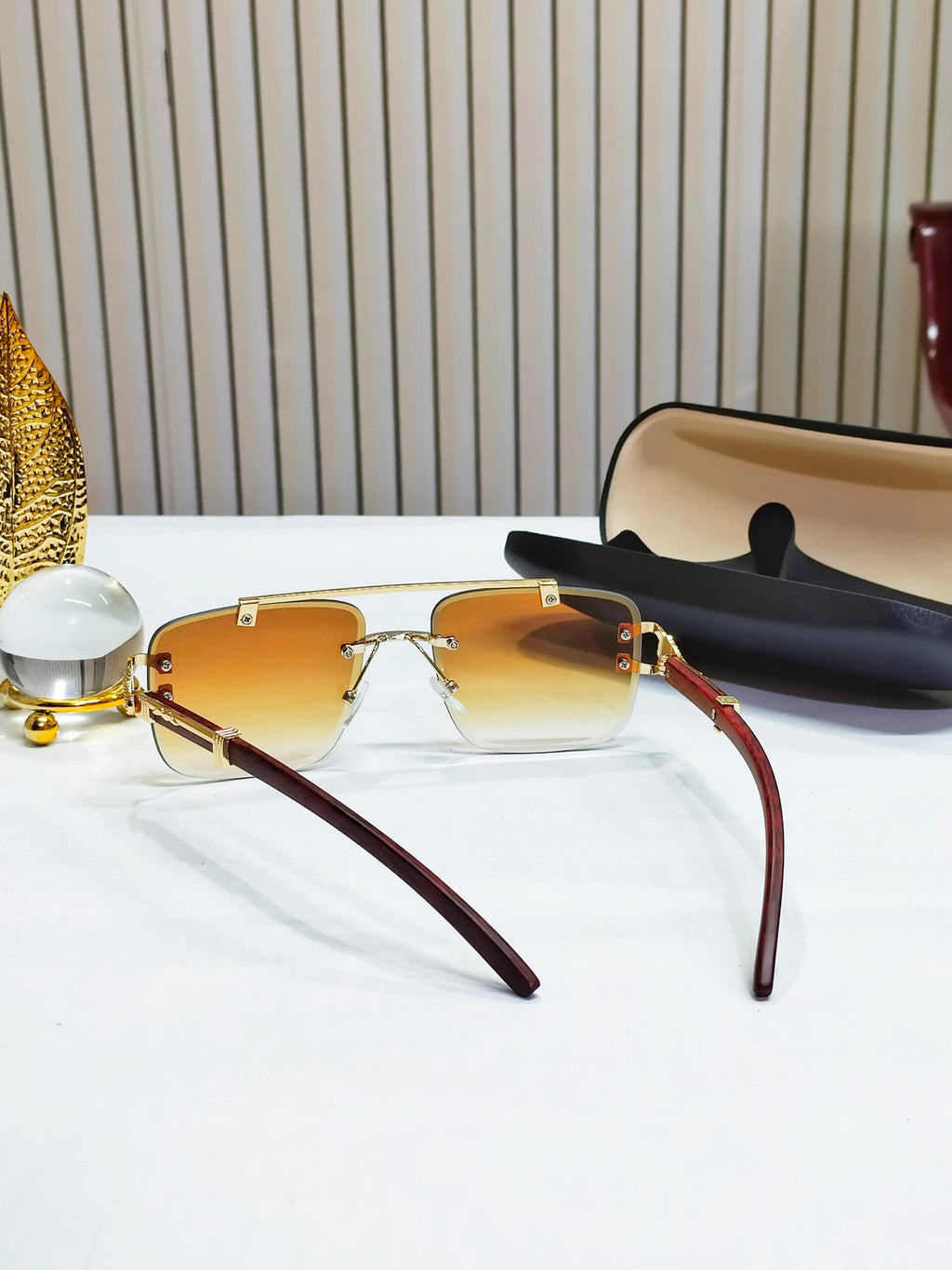 Brown Famous Big Glass Rimless Shades